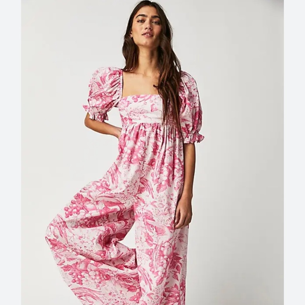 Free People Selkie The Babydoll Toile Hamptons Jumpsuit Size xs pink